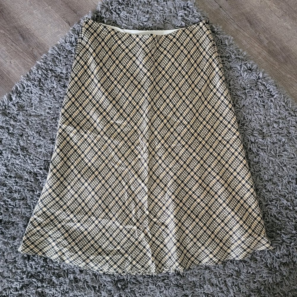 BROOKS BROTHERS 100% Silk Sz 12 Lined High Waisted Midi Skirt Plaid Office Work